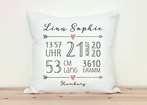 Mialia Babykissen mit Namen, Geschenk zur Geburt, Geschenkidee, Taufgeschenk, Geschenke zur Geburt, Muttertagsgeschenk, Geschenk, Namenskissen, inkl. Innenkissen (Rosa) von Mialia