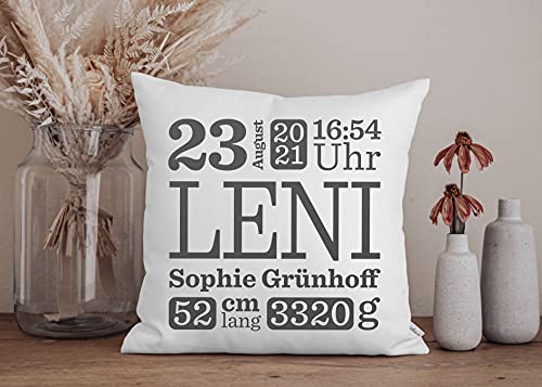 Mialia Babykissen mit Namen modern, Geschenk zur Geburt, Geschenkidee, Taufgeschenk, Geschenke zur Geburt, Geschenk, Namenskissen, Muttertagsgeschenk, inkl. Innenkissen (Grau) von Mialia