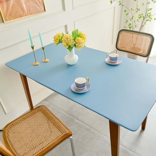 Miaogoo Rechteckige Tischdecke, Polyurethan-Leder, Tischschutz, wasserdicht, abwischbar, elastische Kanten, Tischdecke für Outdoor, Terrasse, Küche und Esszimmer (120 x 80 cm, Blau) von Miaogoo