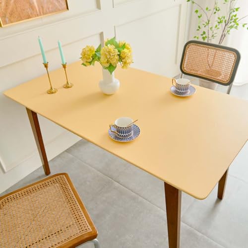 Miaogoo Rechteckige Tischdecke, Polyurethan-Leder, Tischschutz, wasserdicht, abwischbar, elastische Kanten, Tischdecke für Outdoor, Terrasse, Küche und Esszimmer (120 x 80 cm, Gelb) von Miaogoo