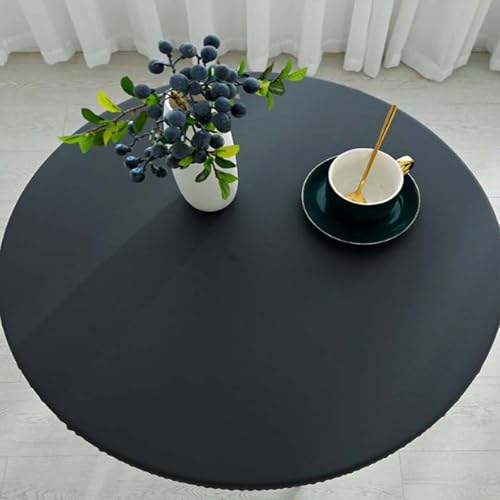 Miaogoo Runde Tischdecke aus PU-Leder mit elastischen Kanten, wasserdicht, öldicht, abwischbar, für drinnen, Küche, Esszimmer, Outdoor, Terrasse, Grill, runde Tischplatte (Schwarz, 160 cm) von Miaogoo