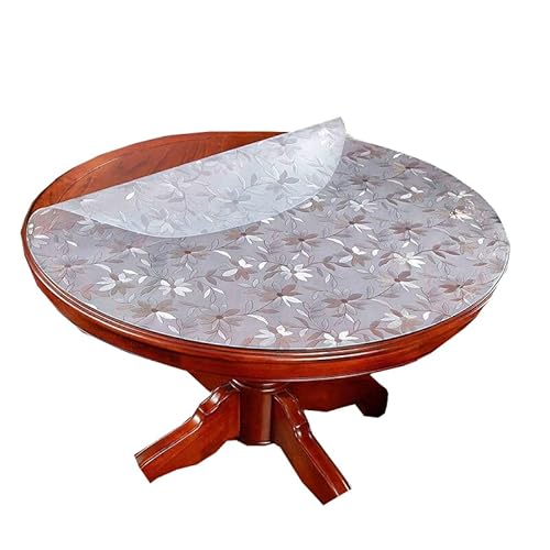 Runde Tischunterlage, transparent/mattiert, PVC, rutschfest, abwischbar, Esstischdecke, wasserdicht, öldicht, Schreibtischunterlage (rund: 70 cm, mattierte Blume) von Miaogoo