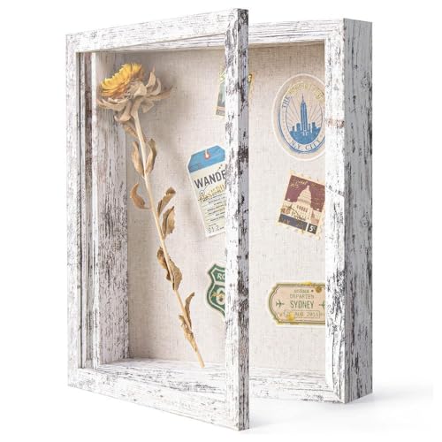 Miawtro 3D Bilderrahmen Zum Befüllen 25x20 cm, Bilderrahmen Tief Zum Befüllen für Fotos, Objektrahmen Holz Retro zum Aufhängen oder Stehend, Medaillen, Blumen, Hochzeitsstrauß, Erinnerungsstücke von Miawtro