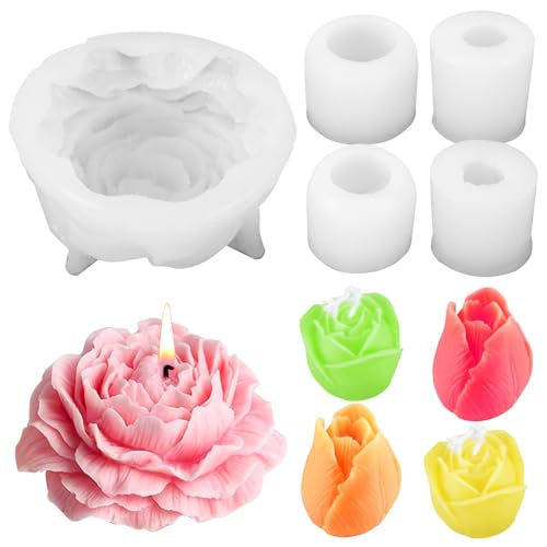 Miawtro 5pcs Silikonform Blumen, Silikonformen Gießformen Blumen, Tulpen Rosen Pfingstrosen Silikonform,Gießformen Silikon Blumen Geeignet als Geschenk zum Muttertag Valentinstag Geburtstag von Miawtro