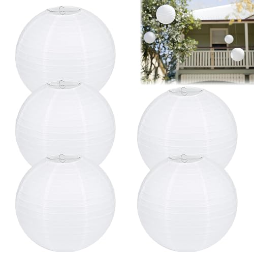 5 Stück Lampenschirm Papier Lampions Rund, Papierlampenschirm Lampions Weiß, Papierlaterne Deko für Party Garten Hochzeit Dekoration (30 cm, 12") von Miayical