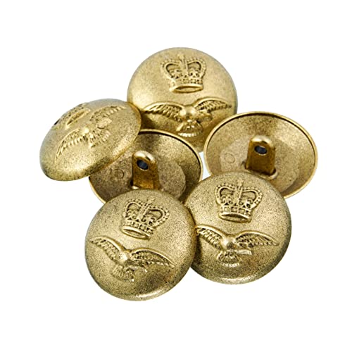 Mibo 6 Stück Zinkdruckguss-Schaftknöpfe – Militär-Krone und Adler-Emblem – 40 l (25 mm) – mattes antikes Gold von Mibo Buttons & Accessories
