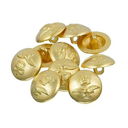 Mibo 8 Stück Zinkdruckguss-Schaftknopf – Militär-Krone und Adler-Emblem – 24 l (15 mm) – mattes Gold von Mibo Buttons & Accessories