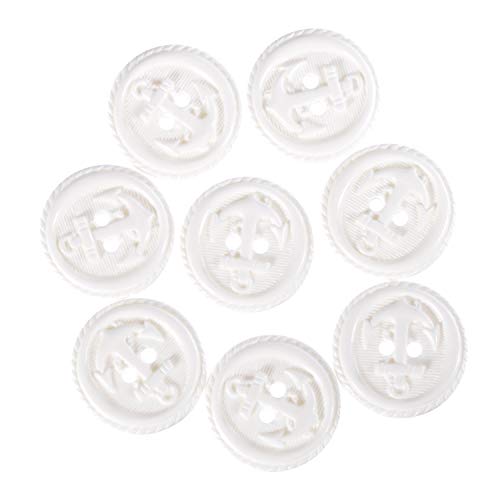Mibo Knöpfe aus Nylonharz, 2 Löcher, geprägter Anker mit Seilkante, 40 l (25 mm), Weiß, 8 Stück von Mibo Buttons & Accessories
