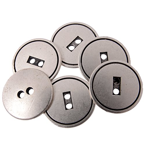 Mibo Zinkdruckguss-Metallknöpfe, 2 Löcher, rechteckige Mitte mit konkavem Rand, 36 l (22 mm), Antiksilber, 6 Stück von Mibo Buttons & Accessories