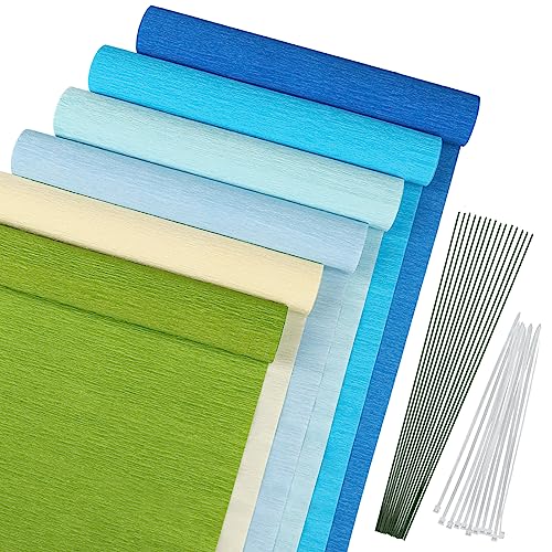 Krepppapier, MicButty 6 Rollen Krepppapier Blau Krepppapier Bunt Zum Basteln Crepe Papier kreppband Maibaum Kreppband Bunt Mit 25cm Grünes Kabel, 15cm Kabelbinder für Partydeko, Geburtstagsdeko von MicButty