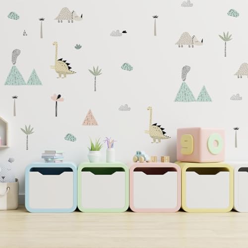 Mica-Mica Wandtattoo Kinderzimmer | Dinosaurier - Vulkan Dino Insel | Hochwertige Stoff-Wandtattoos | 100% PVC-frei | Nachhaltige Wanddeko, Wandaufkleber & Wandsticker | Deko fürs Babyzimmer von Mica-Mica