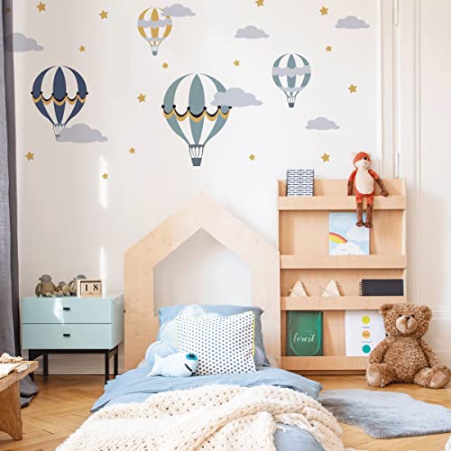 Mica-Mica Wandtattoo Kinderzimmer - Heißluftballons (Blau) | Hochwertige Stoff-Wandtattoos | 100% PVC-frei | Nachhaltige Wanddeko, Wandaufkleber & Wandsticker | Deko fürs Babyzimmer von Mica-Mica