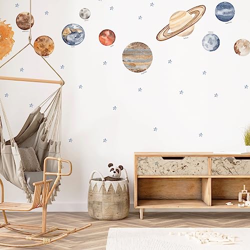 Mica-Mica Wandtattoo Weltraum - Raumschiff mit Planeten im Weltall - Universum | Stoff-Wandtattoos | 100% PVC-frei | Wanddeko, Wandaufkleber & Wandsticker | Deko fürs Kinderzimmer (STI-0247, XL) von Mica-Mica