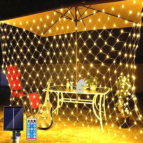 Micacorn Solar LED Lichternetz,2 x 3M Wasserdichte Lichterkette Netz 8 Modi 198 LED Lichternetz Lichtervorhang mit Fernbedienung Net Lichterketten für Garten Weihnachten Hochzeit Party Dekorationen von Micacorn