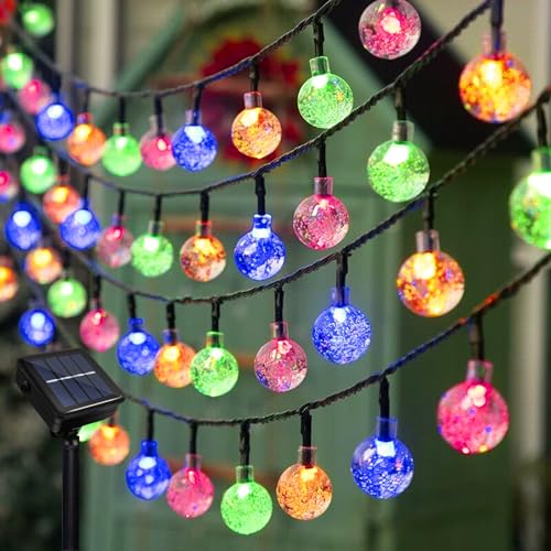 Micacorn Solar Lichterkette Aussen, Crystal Balls Wasserdichte Solarlichterkette 12 Meter 8 Modi 100 LED Globe Lichterkette für Garten Hochzeits Terrassen Bäume Party Weihnachten Dekoration von Micacorn