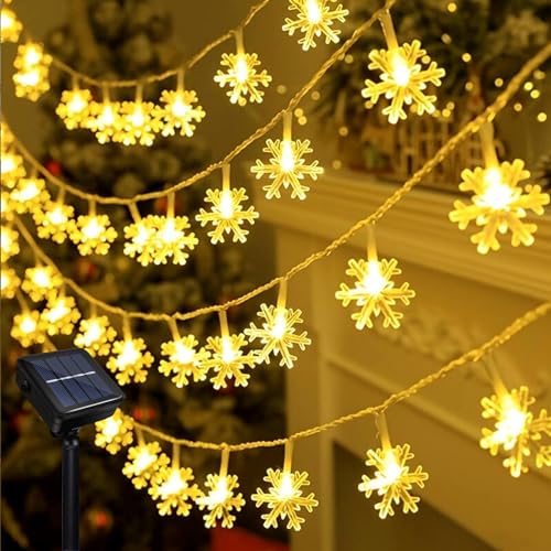 Solar LED Lichterkette Garten, Wasserdichte Schneeflocke Lichterkette 12 Meter 8 Modi 100 LEDs Schneeflocke Solar Lichterketten für Außen Hochzeits Terrassen Party Weihnachten Dekoration von Micacorn