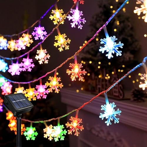 Solar LED Lichterkette Garten, Wasserdichte Schneeflocke Lichterkette 12 Meter 8 Modi 100 LEDs Schneeflocke Solar Lichterketten für Außen Hochzeits Terrassen Party Weihnachten Dekoration von Micacorn