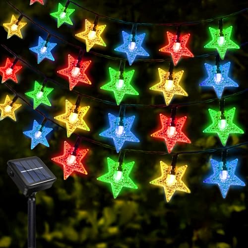 Solar LED Lichterkette Garten, Wasserdichte Stern Lichterkette 12 Meter 8 Modi 100 LEDs Lichterkette Außen Solar Sterne für Außen Hochzeits Terrassen Party Weihnachten Dekoration von Micacorn