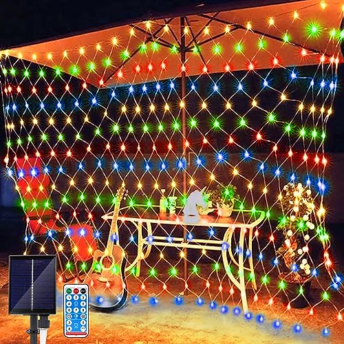 Solar LED Lichternetz,1.5 x 1.5M Wasserdichte Lichterkette Netz 8 Modi 96 LED Lichternetz Lichtervorhang mit Fernbedienung Net Lichterketten für Garten Weihnachten Hochzeit Party Dekorationen von Micacorn