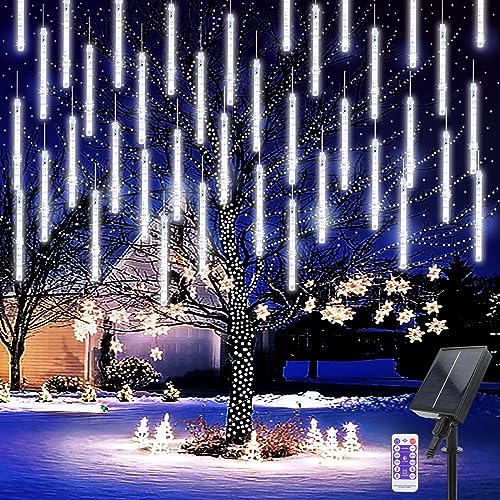 Solar Meteorschauer Regen Lichter, 10 Röhren 240 LED Meteor Weihnachtslichter mit Fernbedienung Regentropfen Lichterketten Wasserdichte für Party Hochzeit Baum Weihnachtsdekorationen von Micacorn