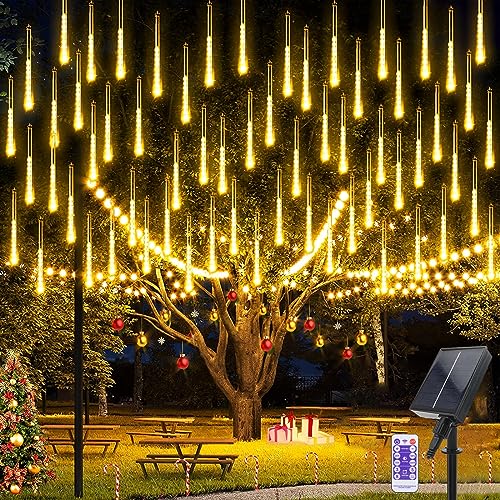 Solar Meteorschauer Regen Lichter, 10 Röhren 240 LED Meteor Weihnachtslichter mit Fernbedienung Regentropfen Lichterketten Wasserdichte für Party Hochzeit Baum Weihnachtsdekorationen von Micacorn