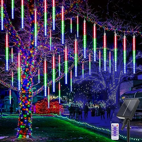 Solar Meteorschauer Regen Lichter, 10 Röhren 240 LED Meteor Weihnachtslichter mit Fernbedienung Regentropfen Lichterketten Wasserdichte für Party Hochzeit Baum Weihnachtsdekorationen von Micacorn