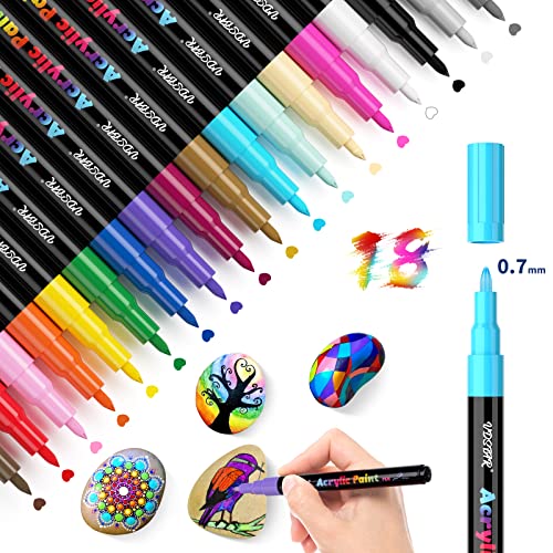 Micetyaler Acrylstifte für Steine Bemalen Set, 18 Farben Permanent Marker Wasserfeste Stifte 0,7mm feine Spitze für Leinwan DIY Ostereier Keramik Glas Porzellan Metall Kunststoff Holz von Micetyaler