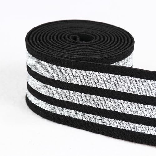 Michass 5M Lang Glitzer Elastische Gummiband Gummibänder Breite 25mm/40mm für Schuhe Kleidungsstück Hosen DIY Nähen Kleidung Zubehör Handgemacht (50 X 40mm, Silber-schwarz striped) von Michass