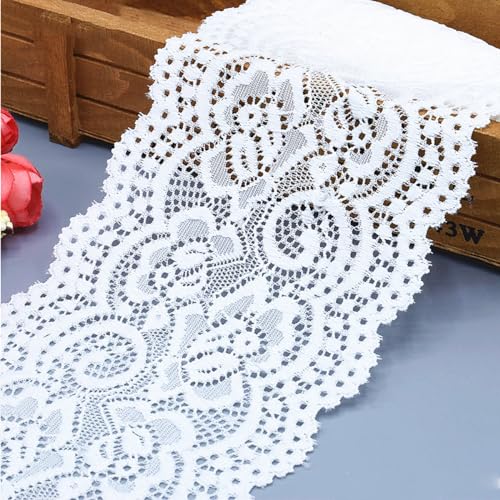 Michear 4,5 m weißes Spitzenband, 10 cm breit, Vintage-Blumenmuster, Spitzenbesatz, elastische Spitze zum Schneidern, Nähen, Geschenkverpacken, Braut- und Hochzeitsdekorationen (weiß) von Michear