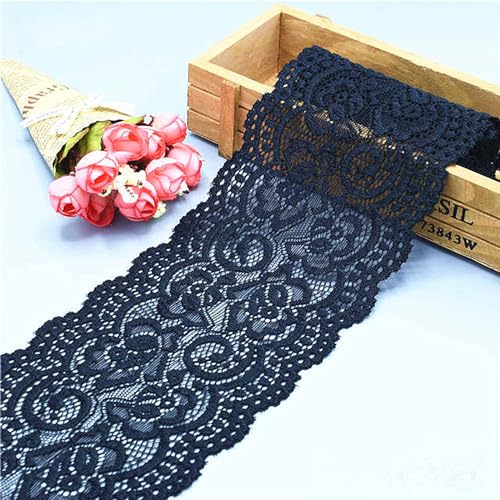 Michear Schwarzes Spitzenband, 4,5 m breit, Vintage-Blumenmuster, Spitzenbesatz, elastische Spitze zum Schneidern, Nähen, Geschenkverpacken, Braut- und Hochzeitsdekorationen (schwarz) von Michear