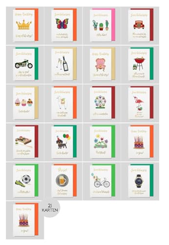 Michel Verlag 21er Glückwunschkarten Set mit Umschlag - Hochwertig - Glückwunschkarte Geburtstag - Klappkarten als Set für Männer und Frauen - MADE IN GERMANY! von Michel Verlag