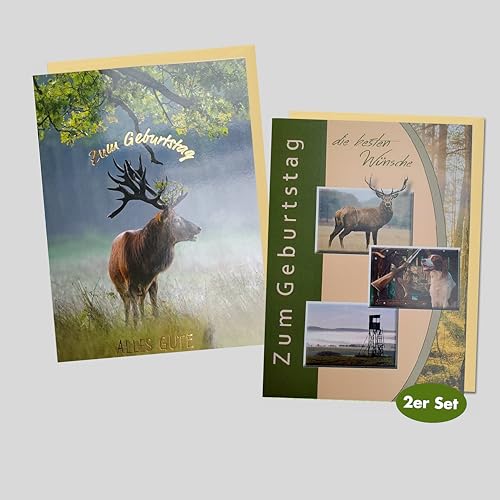 Michel Verlag 2er Set Premium Grußkarten JAGD NATUR WILDLIFE Glückwunschkarten mit/ohne Text für Jäger und Naturfreunde. Klappkarten mit passenden Umschlägen. Kartenformat 12 x 17cm. Made in Germany! von Michel Verlag