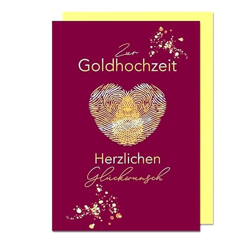 Michel Verlag Glückwunschkarte GOLDHOCHZEIT 50 – Klappkarte Goldene Hochzeit inkl. Umschlag Jubiläumspaar, Jubiläumskarte 50. Hochzeitstag – hochwertige Karte zum 50 Ehejubiläum (Fingerabdruck Herz) von Michel Verlag