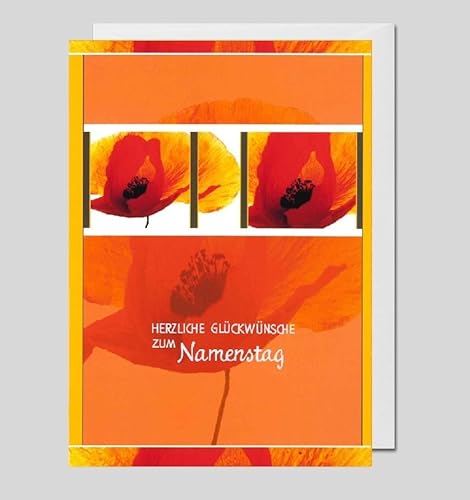 Michel Verlag Elegante Glückwunschkarte Zum NAMENSTAG | Klappkarte liebevoll gestaltet | Grußkarte zum Gedenktag Heilige, für Freunde Familie Kollegen | inkl. Umschlag, 17x12cm (Mohnblumen) von Michel Verlag