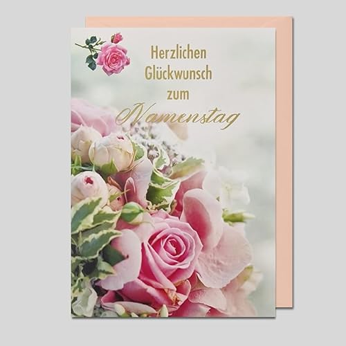 Michel Verlag Elegante Glückwunschkarte Zum NAMENSTAG | Klappkarte liebevoll gestaltet | Grußkarte zum Gedenktag Heilige, für Freunde Familie Kollegen | inkl. Umschlag, Format 17x12cm, Made in DE von Michel Verlag