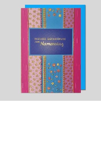Michel Verlag Elegante Glückwunschkarte Zum NAMENSTAG | Klappkarte liebevoll gestaltet | Grußkarte zum Gedenktag Heilige | inkl. Umschlag, Format 17,5 x 11cm, Made in DE (Blümchen) von Michel Verlag