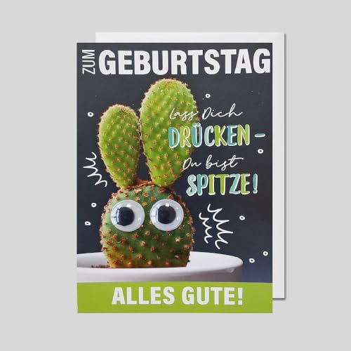 Michel Verlag Geburtstagskarte mit Wackelaugen (Kaktus), fröhliche Klappkarte mit Glückwünschen, Format 12x17 cm, humorvolles Design. Perfekt für Kinder oder Freunde, Made in Germany! von Michel Verlag