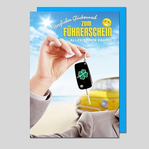 Michel Verlag Glückwunsch zum FÜHRERSCHEIN. Klappkarte inkl. Umschlag. Karte zur bestandenen Fahrprüfung – Glückwunschkarte zur Fahrerlaubnis Auto Schlüssel – Made in Germany, 17x12cm. von Michel Verlag