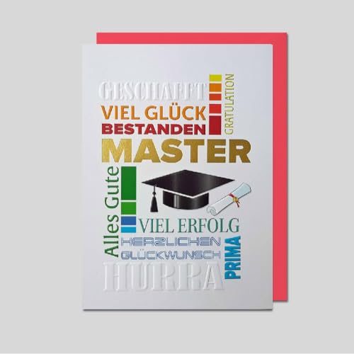 Michel Verlag Glückwunsch zum MASTER Abschluss. Hochwertige Klappkarte inkl. Umschlag. 12x17cm, Grußkarte Studium beendet – Geschenkidee Abschlussprüfung Universität, Made in Germany! (Gold-Letters) von Michel Verlag
