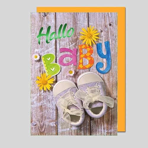 Michel Verlag Glückwunschkarte HALLO BABY. Klappkarte inkl. Umschlag. Farbenfrohe Grußkarte zur Geburt eines Kindes – Mädchen Junge neutral – Geschenkidee zum Nachwuchs, 12x17cm, Made in Germany! von Michel Verlag
