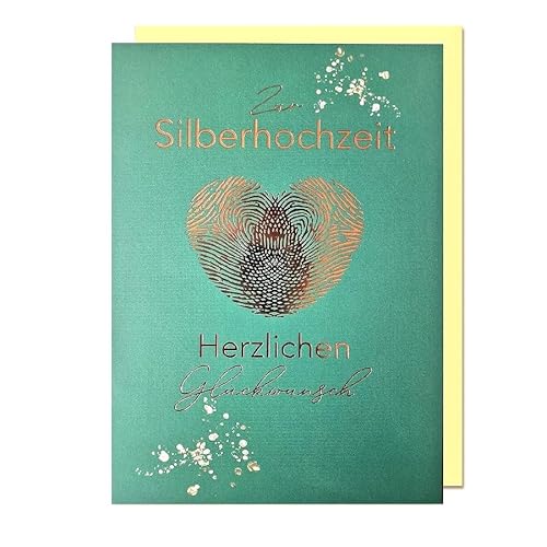 Michel Verlag Glückwunschkarte SILBERHOCHZEIT Fingerprint, edle Folienprägung, Klappkarte Silberne Hochzeit, Jubiläumskarte 25. Hochzeitstag, Glückwunsch Ehejubiläum, inkl. Umschlag. 12x17cm Michel Verlag Glückwunschkarte SILBERHOCHZEIT Fingerprint, edle Folienprägung, Klappkarte Silberne Hochzeit, Jubiläumskarte 25. Hochzeitstag, Glückwunsch Ehejubiläum, inkl. Umschlag. 12x17cm von Michel Verlag