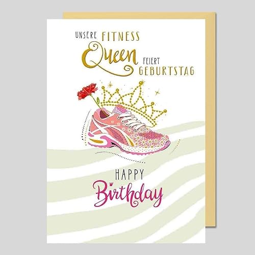 Michel Verlag Glückwunschkarte Zum GEBURTSTAG Happy Birthday Fitness Queen Lady, Klappkarte für Frauen Ladies Mädels, liebevoll gestaltet, inkl. Umschlag. 17x12cm, Made in Germany! von Michel Verlag