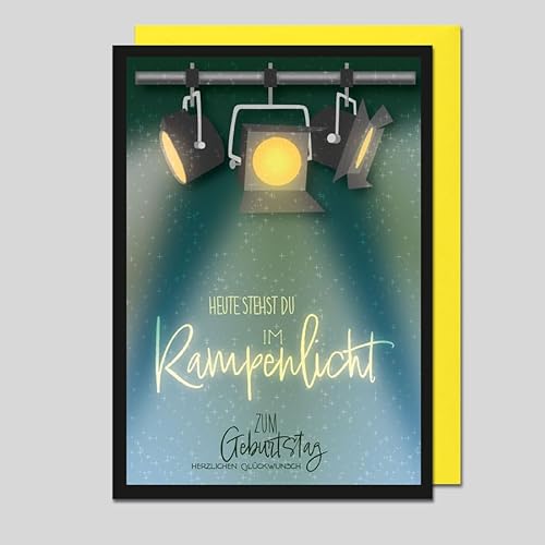 Michel Verlag Glückwunschkarte Zum GEBURTSTAG Rampenlicht, Happy Birthday, auffällige Geburtstagskarte, Klappkarte für Männer& Frauen zum Geburtstag, inkl. Umschlag. 17x12cm, Made in Germany! von Michel Verlag