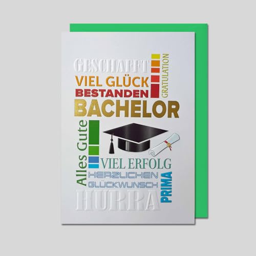 Michel Verlag Glückwunschkarte zum BACHELOR. Hochwertige Klappkarte, Gratulation Geschenkidee Studium beendet Universität Abschlussprüfung, inkl. Umschlag. 12x17cm, Made in Germany! (Gold-Letters) von Michel Verlag