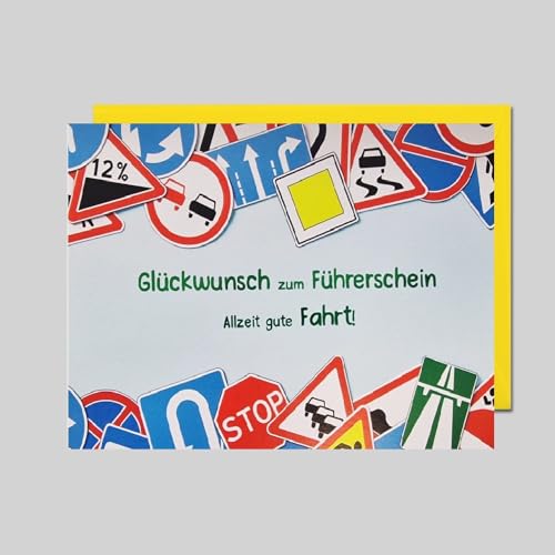 Michel Verlag Glückwunschkarte zum FÜHRERSCHEIN. Klappkarte inkl. passendem Umschlag. Karte zur bestandenen Fahrprüfung – Herzlichen Glückwunsch zum Führerschein – Made in Germany, 17x12cm von Michel Verlag
