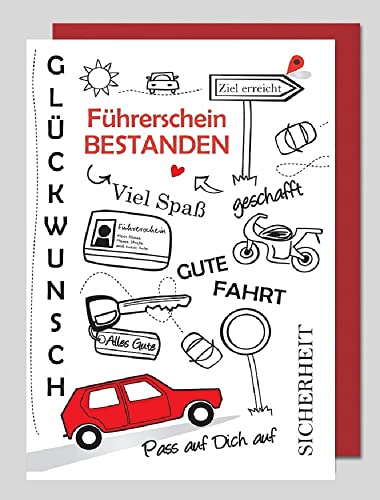 Michel Verlag Glückwunschkarte zum FÜHRERSCHEIN. Klappkarte inkl. passendem Umschlag. Karte zur bestandenen Fahrprüfung – Herzlichen Glückwunsch zum Führerschein – Made in Germany von Michel Verlag