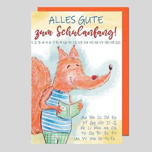 Michel Verlag Glückwunschkarte zum SCHULANFANG MONSTER TIERE für Jungen & Mädchen | Format 17x12cm | Klappkarte mit Umschlag | Karte Einschulung Schulbeginn 1.Schultag | Made in DE (Fuchs) von Michel Verlag