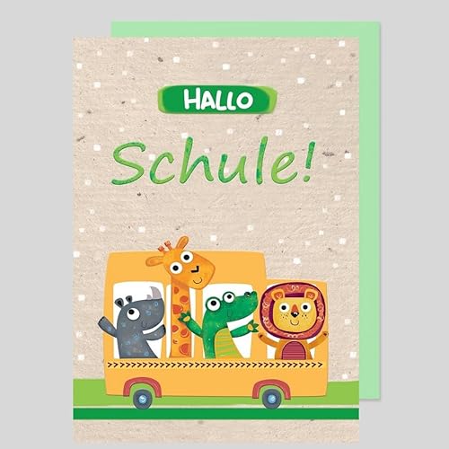 Michel Verlag Glückwunschkarte zum SCHULANFANG MONSTER TIERE für Jungen & Mädchen | Format 17x12cm | Klappkarte mit Umschlag | Karte Einschulung Schulbeginn 1.Schultag | Made in DE (Tiere) von Michel Verlag