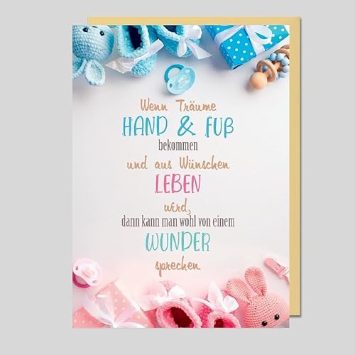 Michel Verlag Glückwunschkarte zur GEBURT BABY mit Spruch. Klappkarte inkl. Umschlag. Spruchkarte Geburt Kind – Mädchen Junge neutral – Geschenkidee zur Geburt Nachwuchs, 12x17cm, Made in Germany! von Michel Verlag