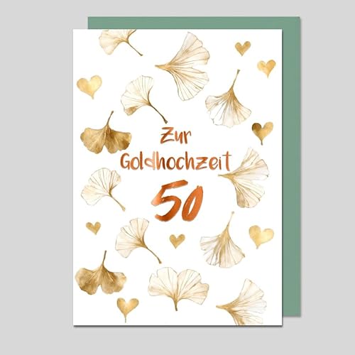 Michel Verlag Glückwunschkarte zur GOLDHOCHZEIT 50 – Klappkarte Goldene Hochzeit inkl. Umschlag. Jubiläumskarte 50. Hochzeitstag GINKGO Herz – hochwertige Karte zum 50 Ehejubiläum. 17x12cm Michel Verlag Glückwunschkarte zur GOLDHOCHZEIT 50 – Klappkarte Goldene Hochzeit inkl. Umschlag. Jubiläumskarte 50. Hochzeitstag GINKGO Herz – hochwertige Karte zum 50 Ehejubiläum. 17x12cm von Michel Verlag